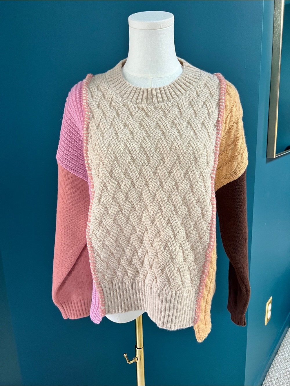 Never Worn Colorblock Cable Knit Sweater. Relaxed fit. Size S